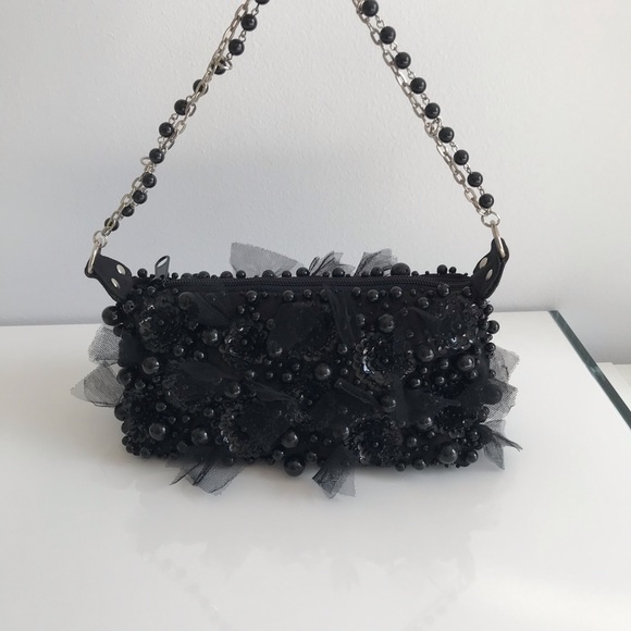 COPY - NWOT Black Mini Bag Patchwork with Black Pearl Sequin and Tulle 90’s Y2K - Picture 3 of 16